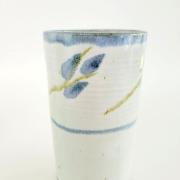 Handcrafted Ceramic Stoneware 16fl. oz. Tumblers or Vases (2), Blue Leaf, Signed - Picture 3 of 10